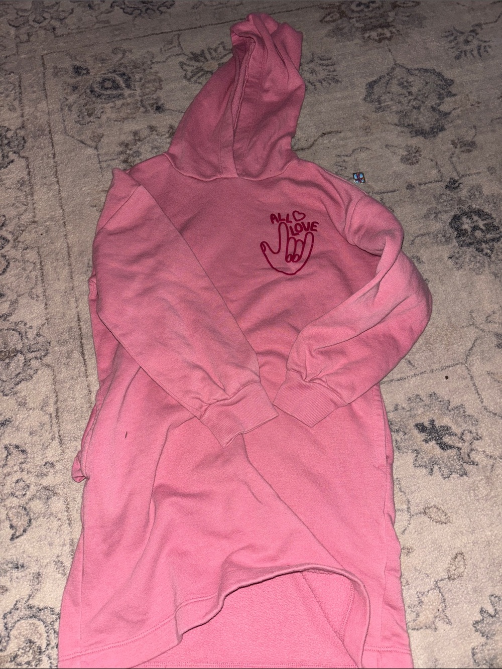 Old Navy Pink Kids Hoodie Dress with 'All Love' Graphic